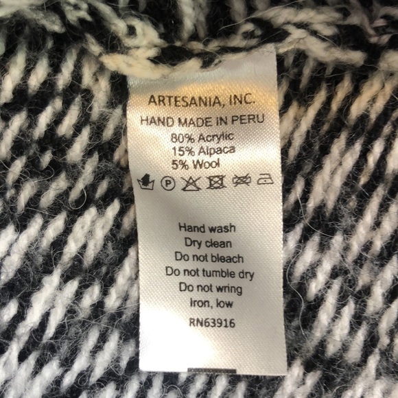 Artesania Women’s Alpaca/Wool Soft Sweater Hoodie  Black/White Handmade Size S - Picture 13 of 14